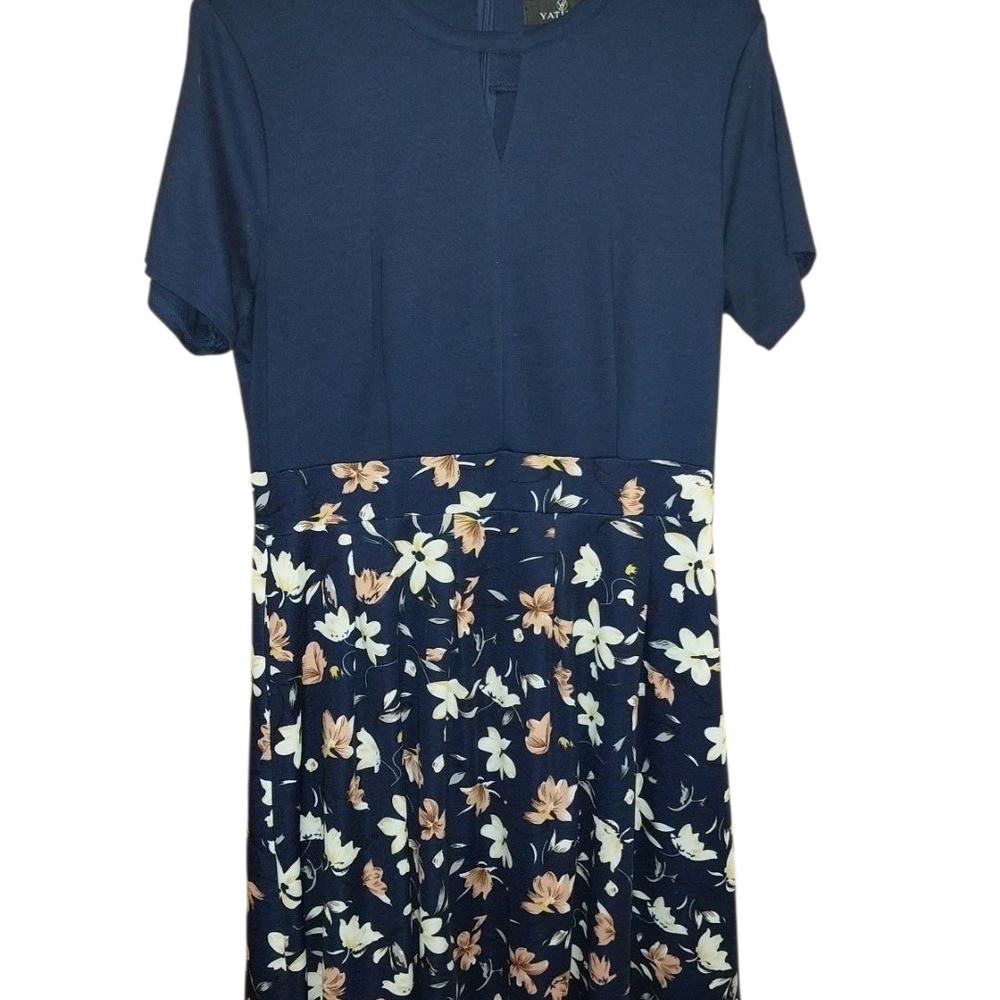 Floral Navy Dress,  Knee Length, Short Sleeved